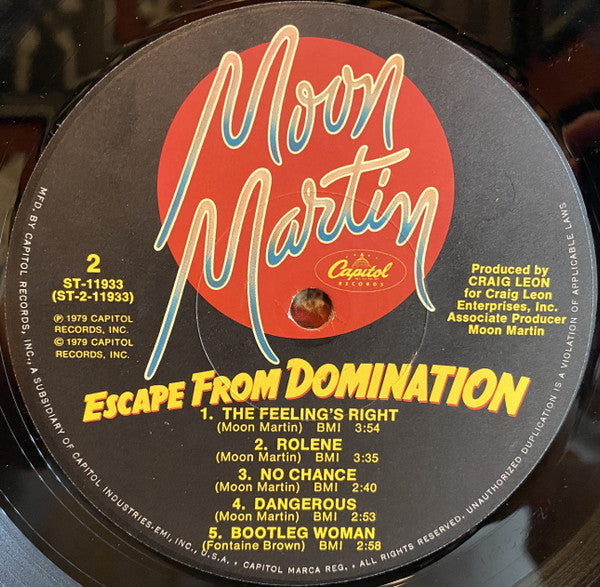 Moon Martin : Escape From Domination (LP, Album, Los)