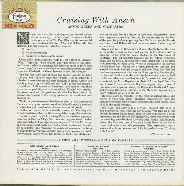 Anson Weeks & Orchestra* : Cruising With Anson (LP, Album)