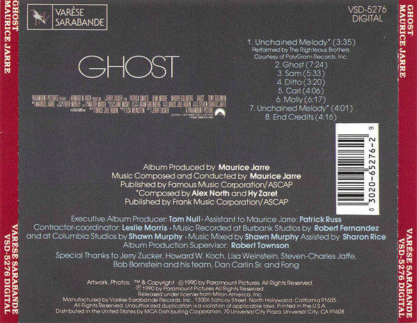 Maurice Jarre : Ghost (Original Motion Picture Soundtrack) (CD, Album)
