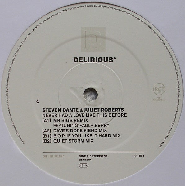 Steven Dante & Juliet Roberts : Never Had A Love Like This Before (12")