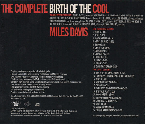 Miles Davis : The Complete Birth Of The Cool (CD, Album, Comp, RE, RM)