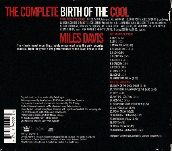 Miles Davis : The Complete Birth Of The Cool (CD, Album, Comp, RE, RM)