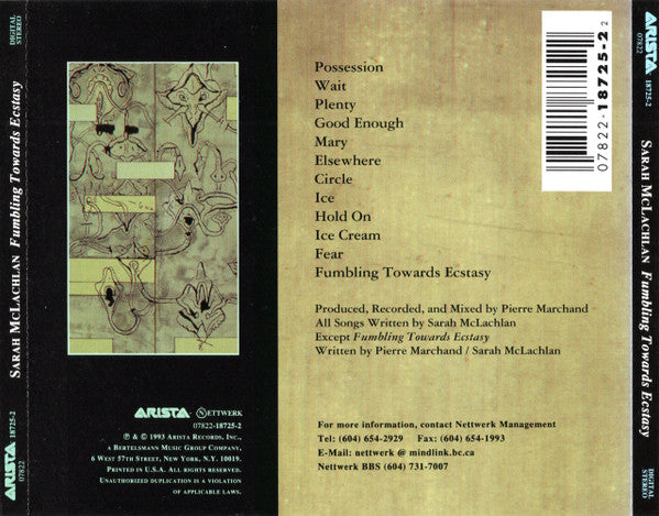 Sarah McLachlan : Fumbling Towards Ecstasy (CD, Album, Son)