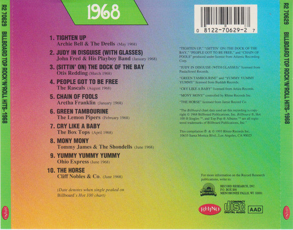 Various : Billboard Top Rock'N'Roll Hits - 1968 (CD, Comp)