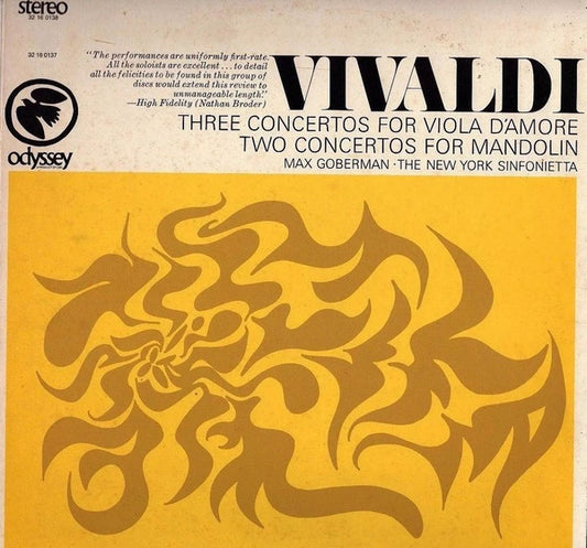 Vivaldi* - Max Goberman, The New York Sinfonietta* : Three Concertos For Viola D'Amore / Two Concertos For Mandolin (LP)