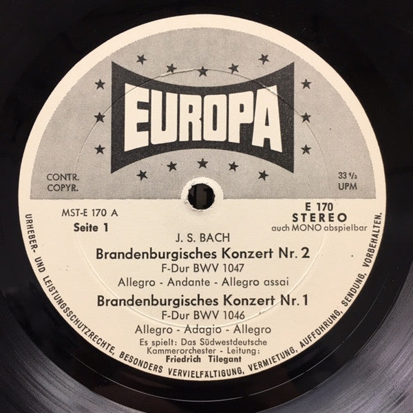 Johann Sebastian Bach, Ulrich Koch, György Terebesi, Maurice André, Friedrich Tilegant, Das Südwestdeutsche Kammerorchester* : Brandenburgische Konzerte 1, 2, 6 (LP)