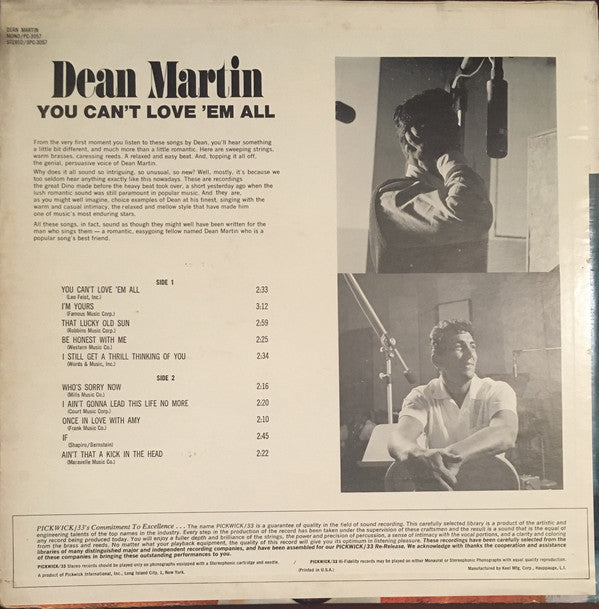 Dean Martin : You Can't Love 'Em All (LP, Album, Comp)