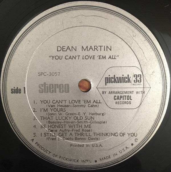 Dean Martin : You Can't Love 'Em All (LP, Album, Comp)