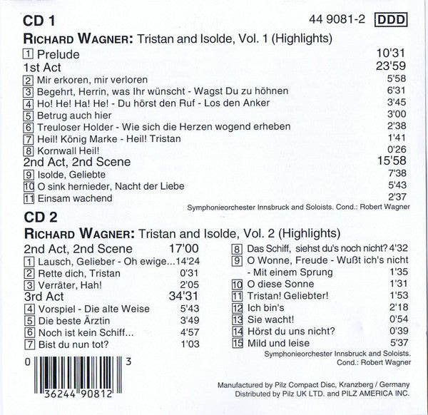Richard Wagner - Robert Wagner (4) / Symphonieorchester Innsbruck And Soloists* : Tristan & Isolde (Highlights) Vol. 1 & 2 (2xCD, Comp)
