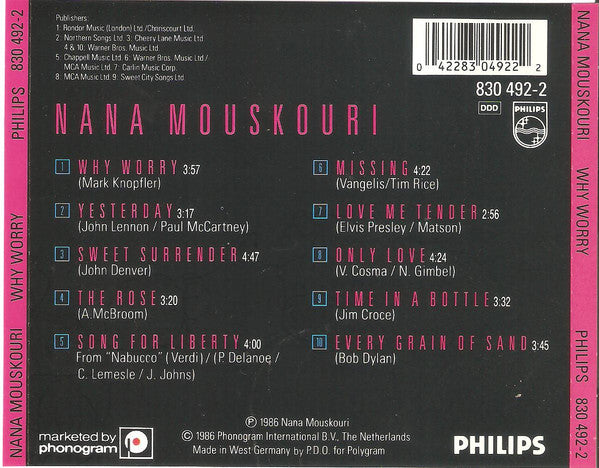 Nana Mouskouri : Why Worry (CD, Album)