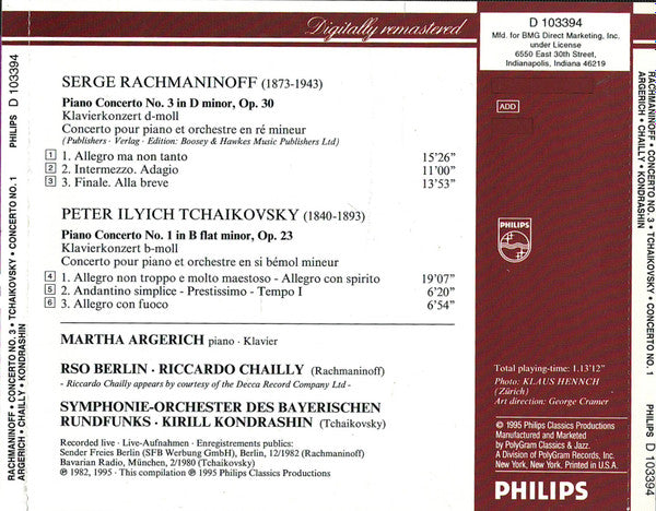Martha Argerich - Riccardo Chailly - Kirill Kondrashin* : Rachmaninoff 3 • Tchaikovsky 1 (CD, Comp, Club)
