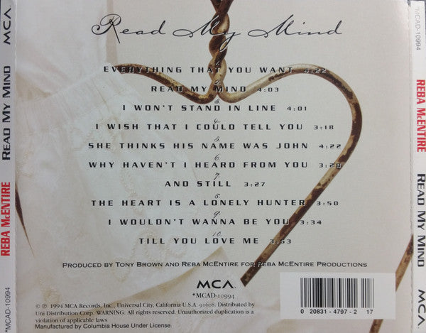 Reba McEntire : Read My Mind (CD, Album, Club)