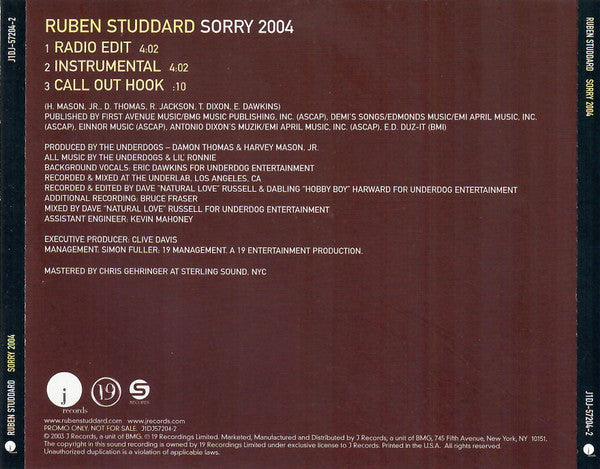 Ruben Studdard : Sorry 2004 (CD, Single, Promo)