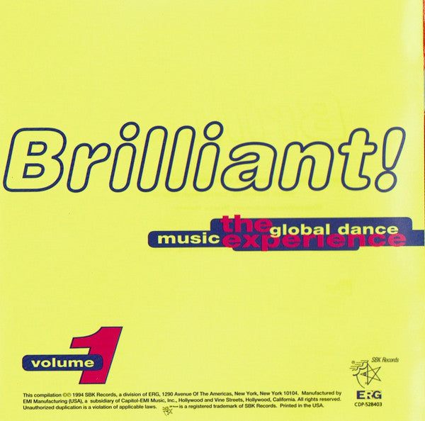 Various : Brilliant!  The Global Dance Music Experience Volume 1 (CD, Comp, Club, Col)