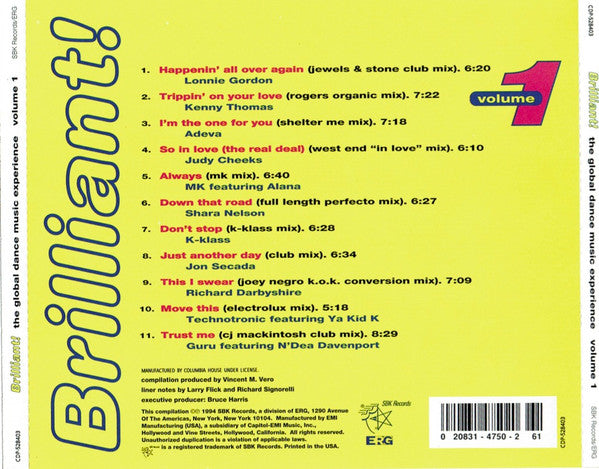 Various : Brilliant!  The Global Dance Music Experience Volume 1 (CD, Comp, Club, Col)