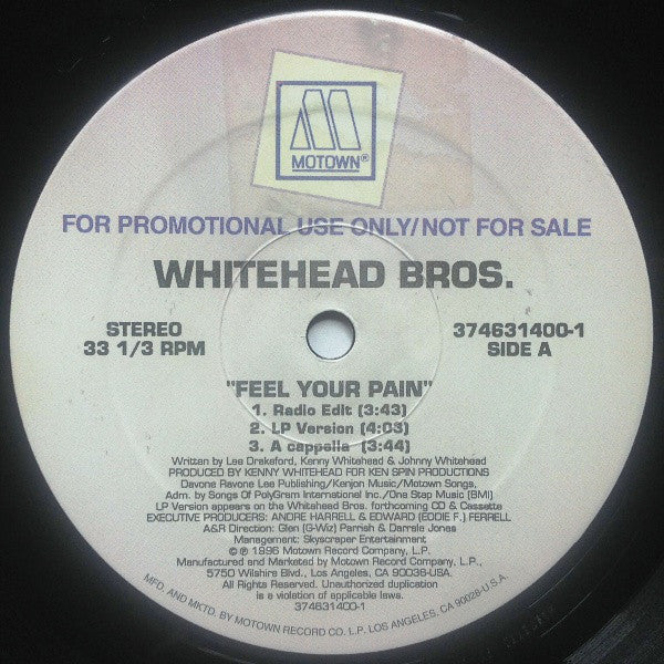 Whitehead Bros. : Feel Your Pain (12", Single, Promo)