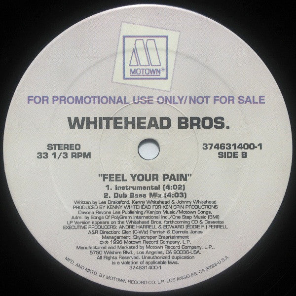 Whitehead Bros. : Feel Your Pain (12", Single, Promo)