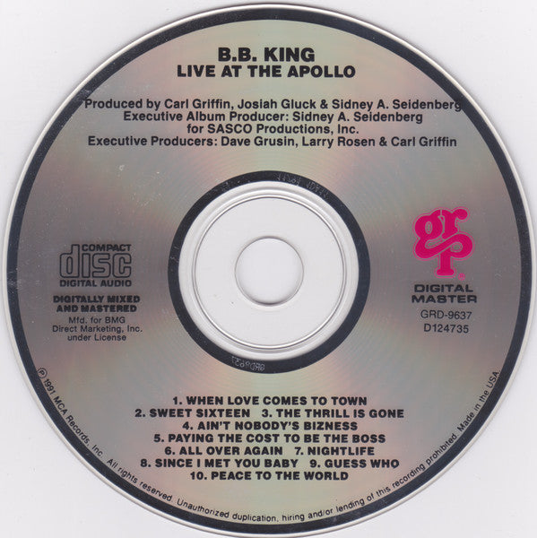 B.B. King : Live At The Apollo (CD, Album, Club)