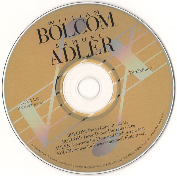 William Bolcom • Samuel Adler / Rochester Philharmonic Orchestra • Bonita Boyd : Music For Piano & Flute (CD, Album, RE, RM)