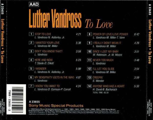 Luther Vandross : To Love (CD, Comp)
