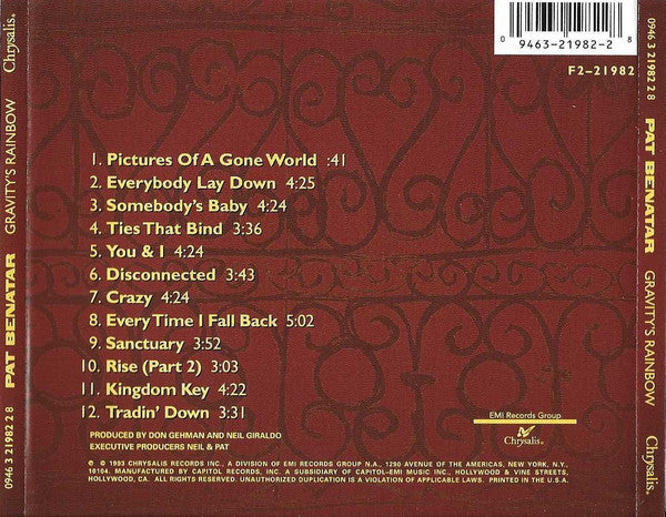 Pat Benatar : Gravity's Rainbow (CD, Album)