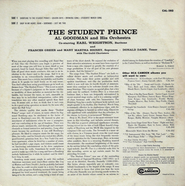 Al Goodman And His Orchestra : The Student Prince (LP, Album, RE)