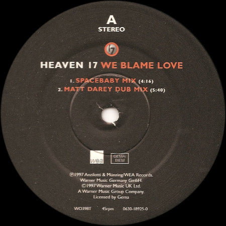 Heaven 17 : We Blame Love (12")