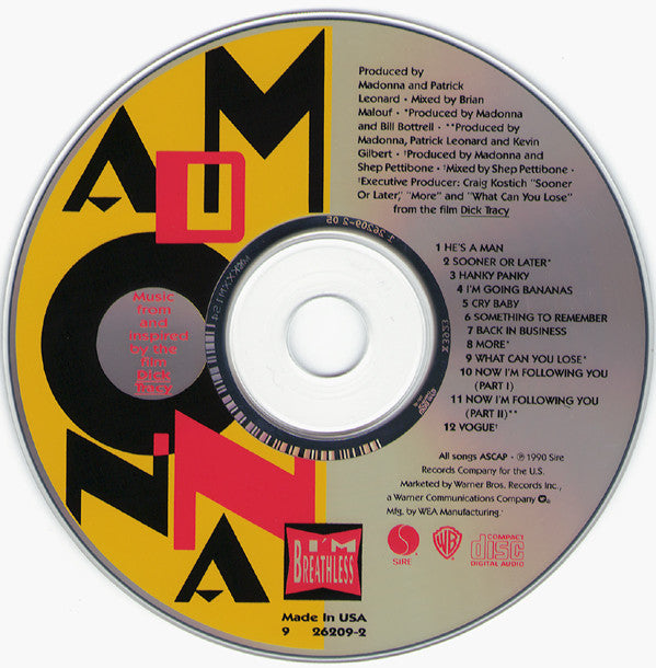 Madonna : I'm Breathless (Music From And Inspired By The Film Dick Tracy) (CD, Album, RP)