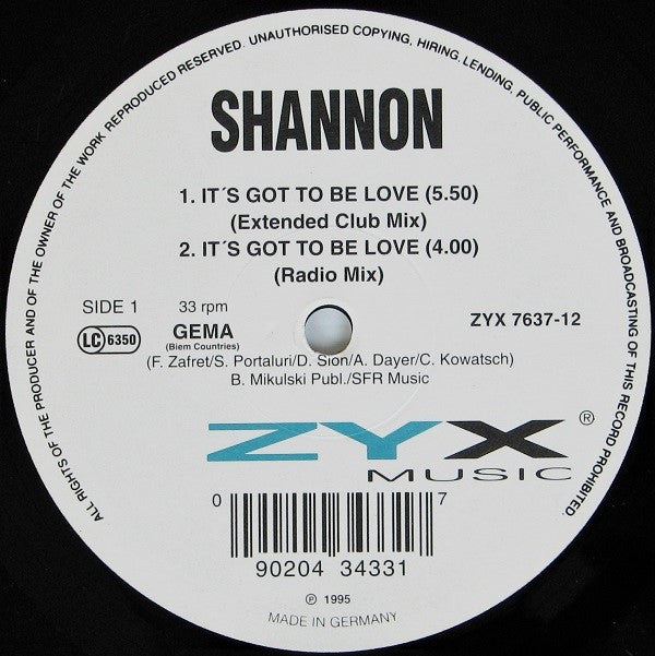 Shannon : It's Got To Be Love / To Be Loved (12")
