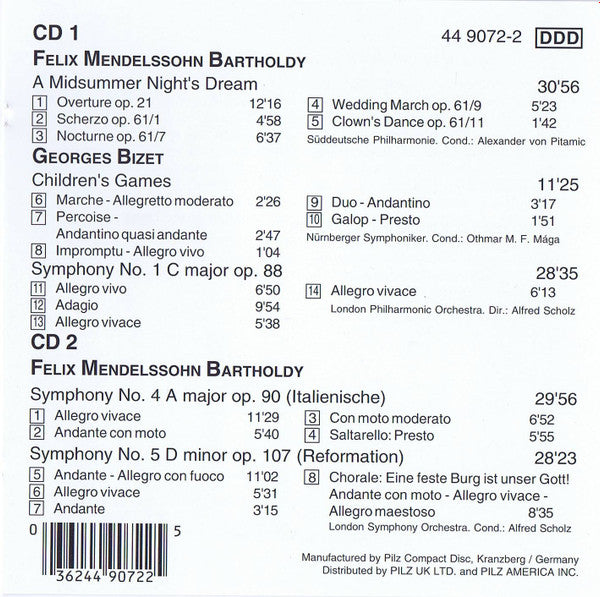 F. Mendelssohn Bartholdy* : A Midsummer Night's Dream, Symphonies No. 4 & 5 (2xCD, Comp)
