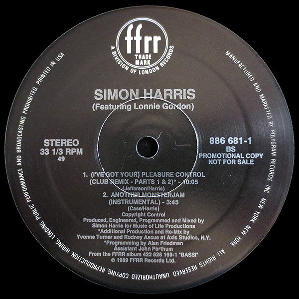 Simon Harris : Another Monster Jam / (I've Got Your) Pleasure Control (12", Promo)