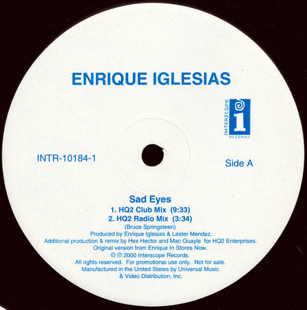 Enrique Iglesias : Sad Eyes (12", Promo)