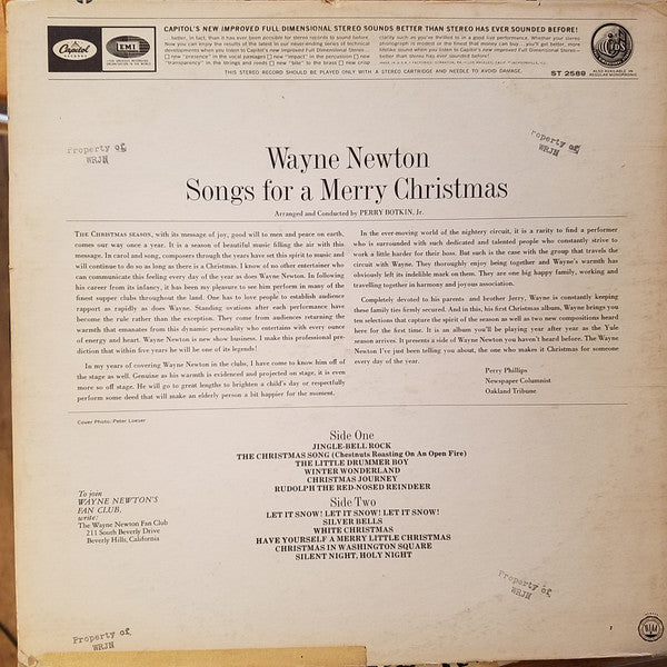 Wayne Newton : Songs For A Merry Christmas (LP, Album, Scr)
