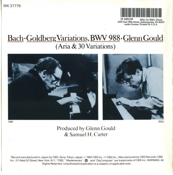 Bach* - Glenn Gould : The Goldberg Variations (CD, Album, Club, RE)