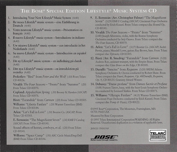 Various : The Bose® Special Edition Lifestyle® Music System CD (CD, Comp, Promo)