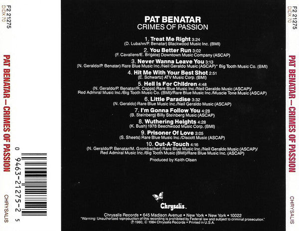 Pat Benatar : Crimes of Passion (CD, Album, RE, RP)