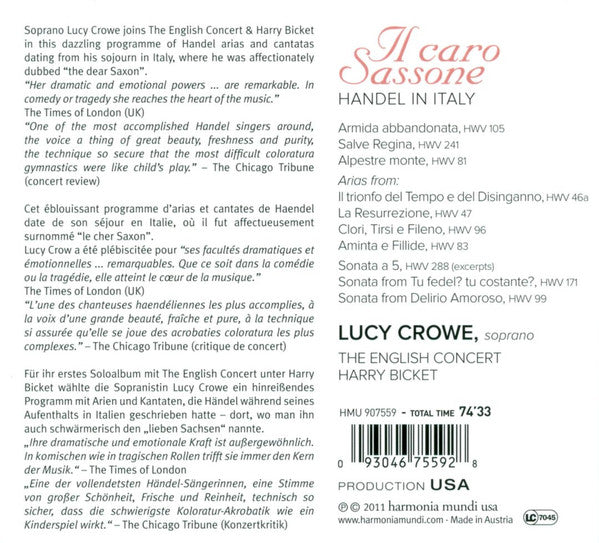 Handel* - Lucy Crowe, The English Concert, Harry Bicket : Il Caro Sassone: Handel In Italy (CD)