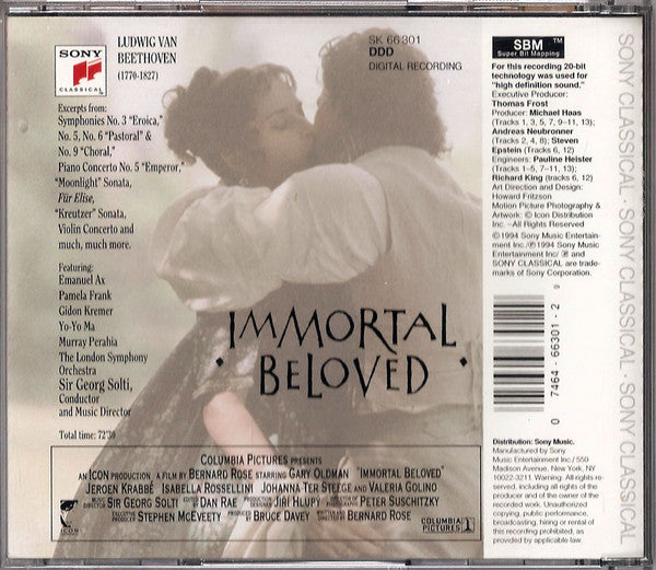 Ludwig Van Beethoven / Sir Georg Solti*, Emanuel Ax, Pamela Frank, Gidon Kremer, Yo-Yo Ma, Murray Perahia, The London Symphony Orchestra* : Immortal Beloved (Original Motion Picture Soundtrack) (CD, RP)