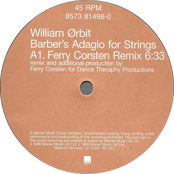 William Ørbit* : Barber's Adagio For Strings (12")