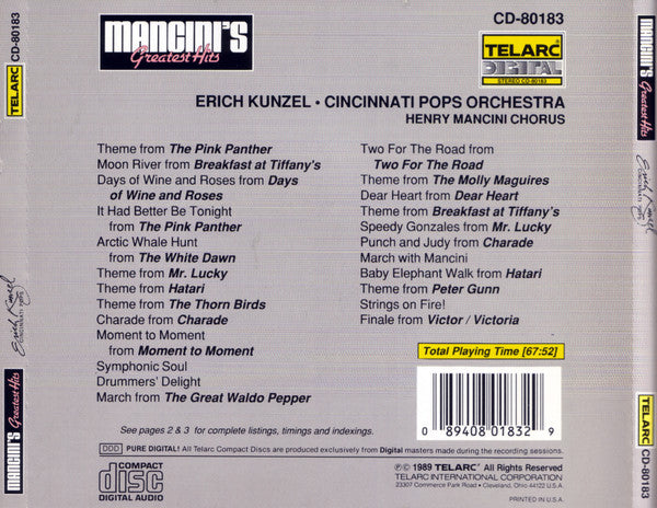 Erich Kunzel, Cincinnati Pops Orchestra : Mancini's Greatest Hits (CD)