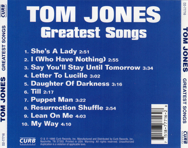 Tom Jones : Greatest Songs (CD, Comp)