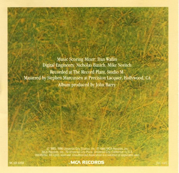 John Barry : Out Of Africa (Music From The Motion Picture Soundtrack) (CD, Album)