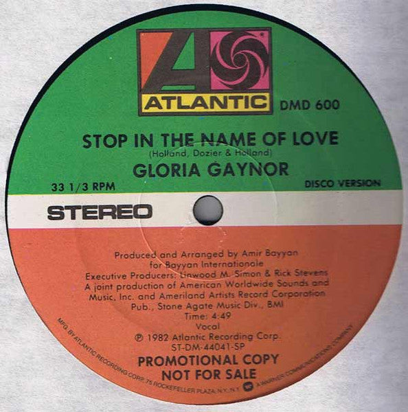 Gloria Gaynor : Stop In The Name Of Love (12", Promo)