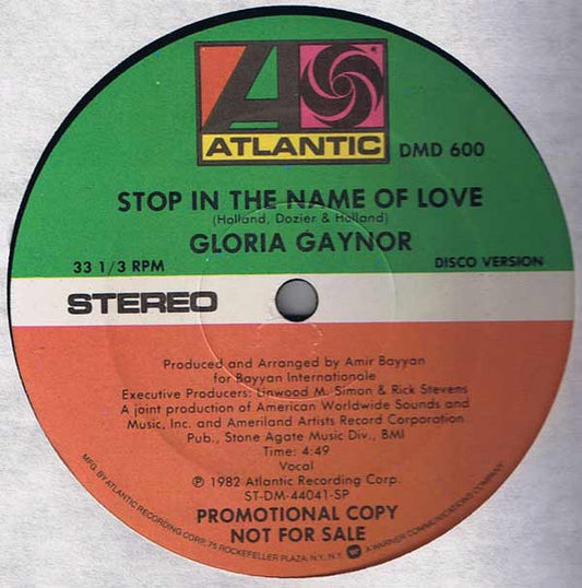 Gloria Gaynor : Stop In The Name Of Love (12", Promo)