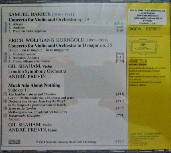 Barber* · Korngold* – Gil Shaham · London Symphony Orchestra ∙ André Previn : Violin Concertos · Violinkonzerte / Korngold: Much Ado About Nothing – Suite (CD, Album, Club, PMD)