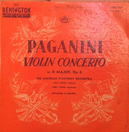 Paganini* / The Austrian Symphony Orchestra*, Ivry Gitlis, Kurt Woss* : Violin Concerto In D Major, Op. 6 (10")