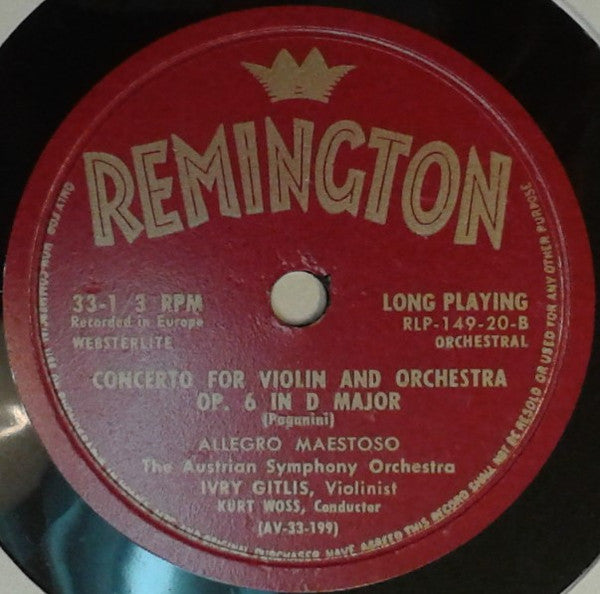 Paganini* / The Austrian Symphony Orchestra*, Ivry Gitlis, Kurt Woss* : Violin Concerto In D Major, Op. 6 (10")