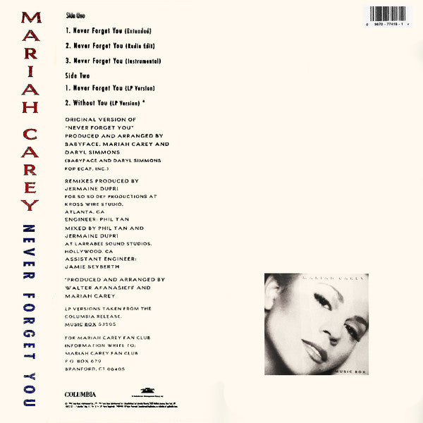 Mariah Carey : Never Forget You (12", Single)