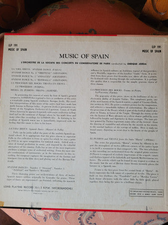 Enrique Jorda*, Paris Conservatoire Orchestra* : Music From Spain (LP)