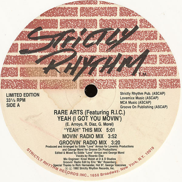 Rare Arts Featuring R.I.C. (2) : Yeah (I Got You Movin') (12", Ltd, Whi)